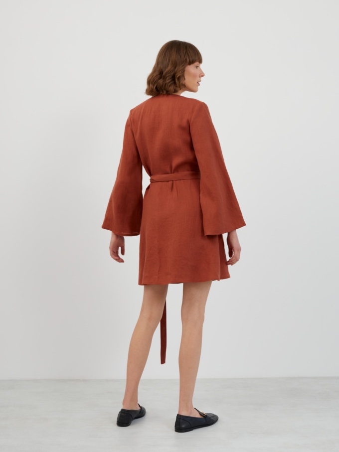 Image 6 of LYDIA Long Sleeve Mini Linen Dress in Rust from Love and Confuse