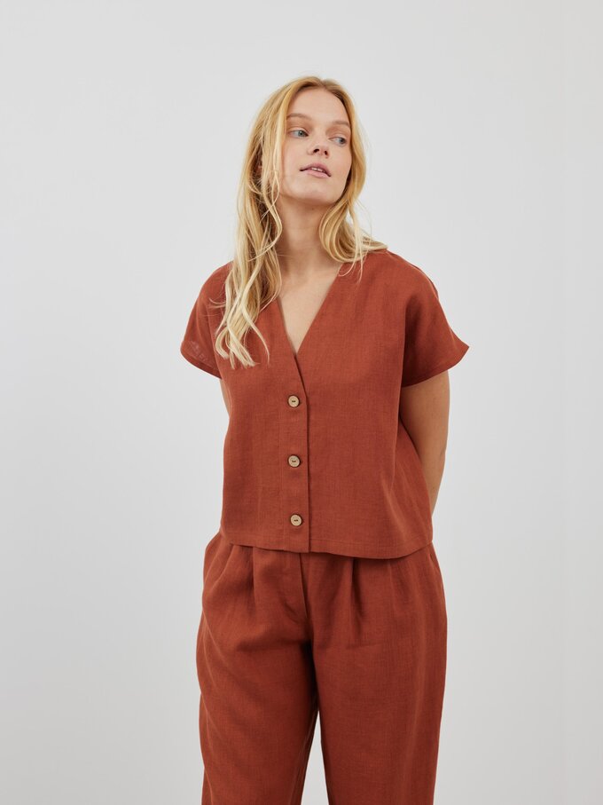 Image 3 of LYLA Linen Cropped Shirt in Rust from Love and Confuse