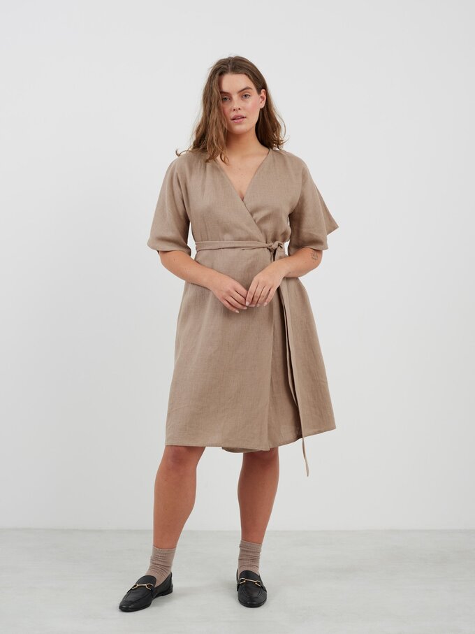 Image 2 of MARY Linen Wrap dress in Sand Brown from Love and Confuse