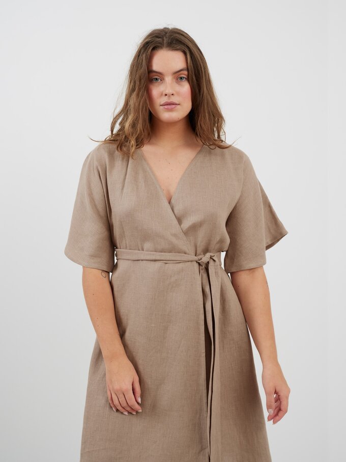 Image 3 of MARY Linen Wrap dress in Sand Brown from Love and Confuse