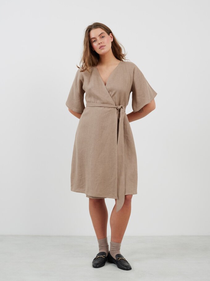 Image 4 of MARY Linen Wrap dress in Sand Brown from Love and Confuse