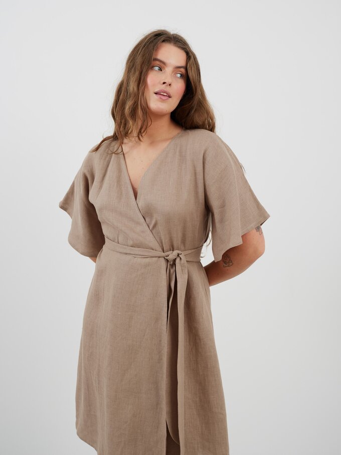 Image 5 of MARY Linen Wrap dress in Sand Brown from Love and Confuse