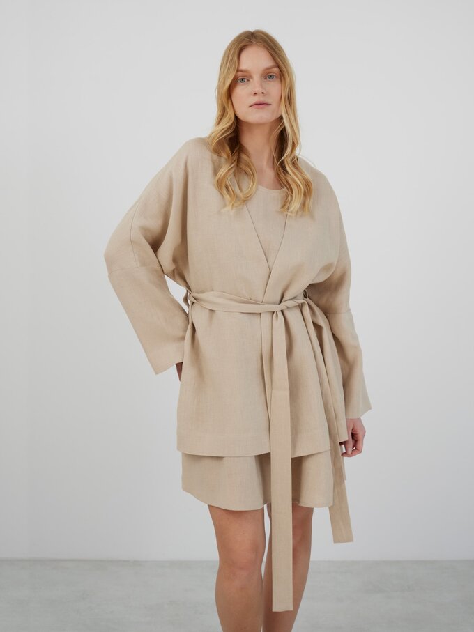 Image 1 of MAVIS Open Front Linen Jacket in Beige from Love and Confuse