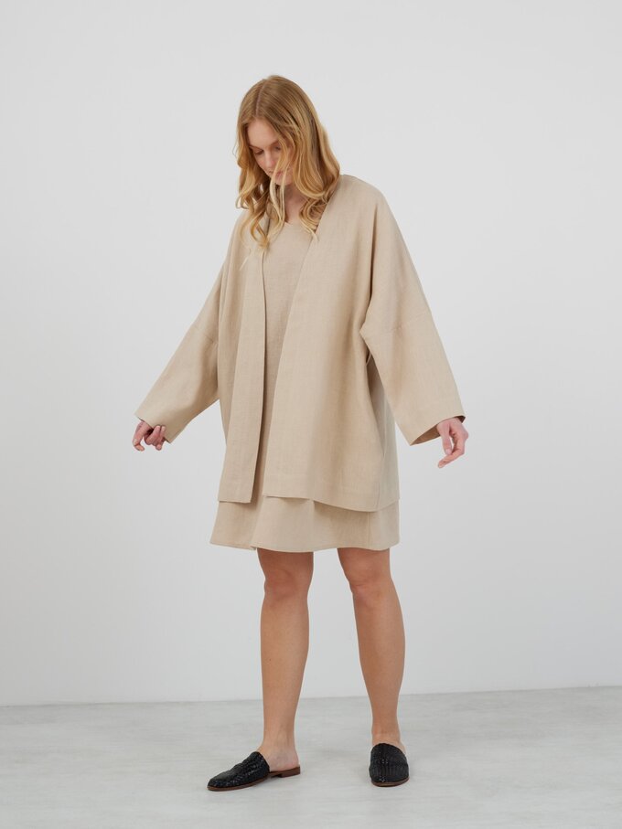 Image 2 of MAVIS Open Front Linen Jacket in Beige from Love and Confuse