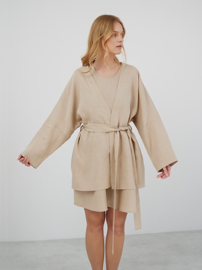 Image 3 of MAVIS Open Front Linen Jacket in Beige from Love and Confuse