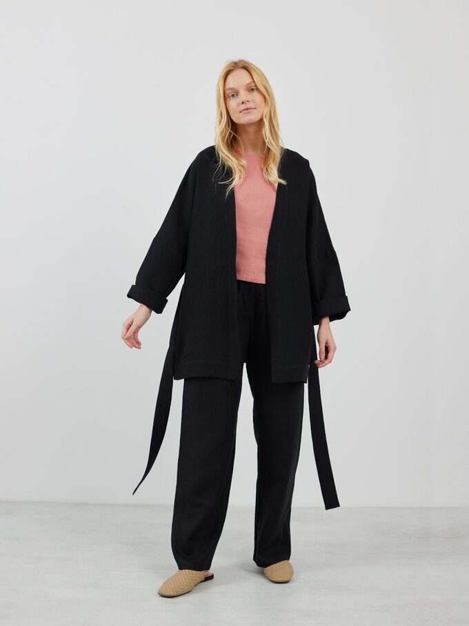 Image 2 of MAVIS Open Front Linen Jacket in Heavy Black from Love and Confuse