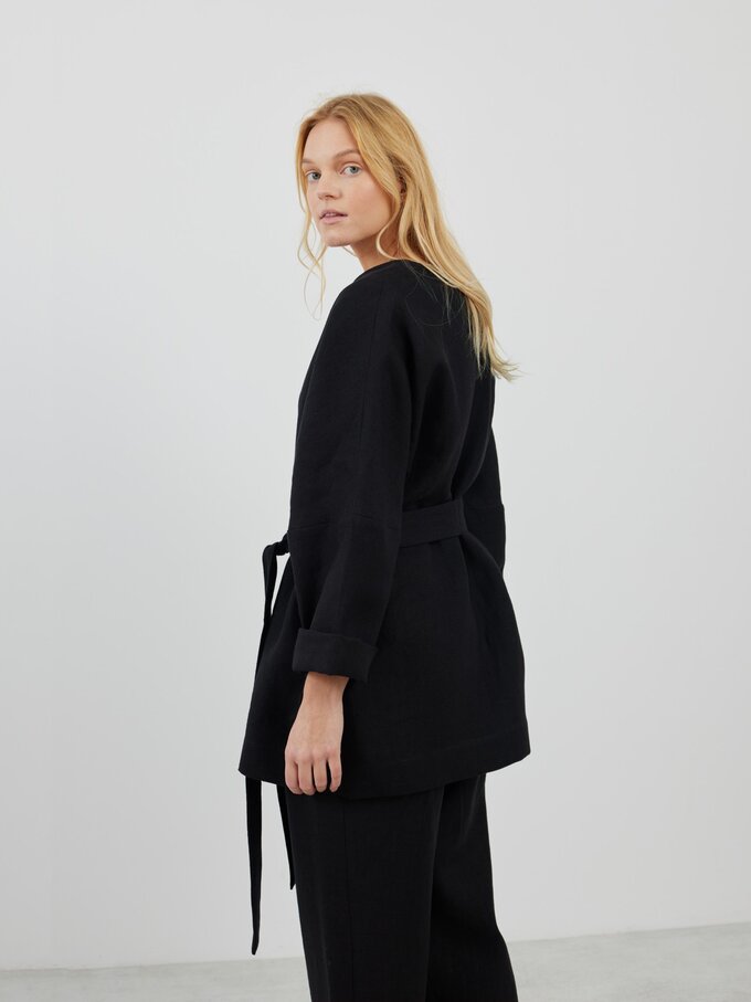 Image 4 of MAVIS Open Front Linen Jacket in Heavy Black from Love and Confuse