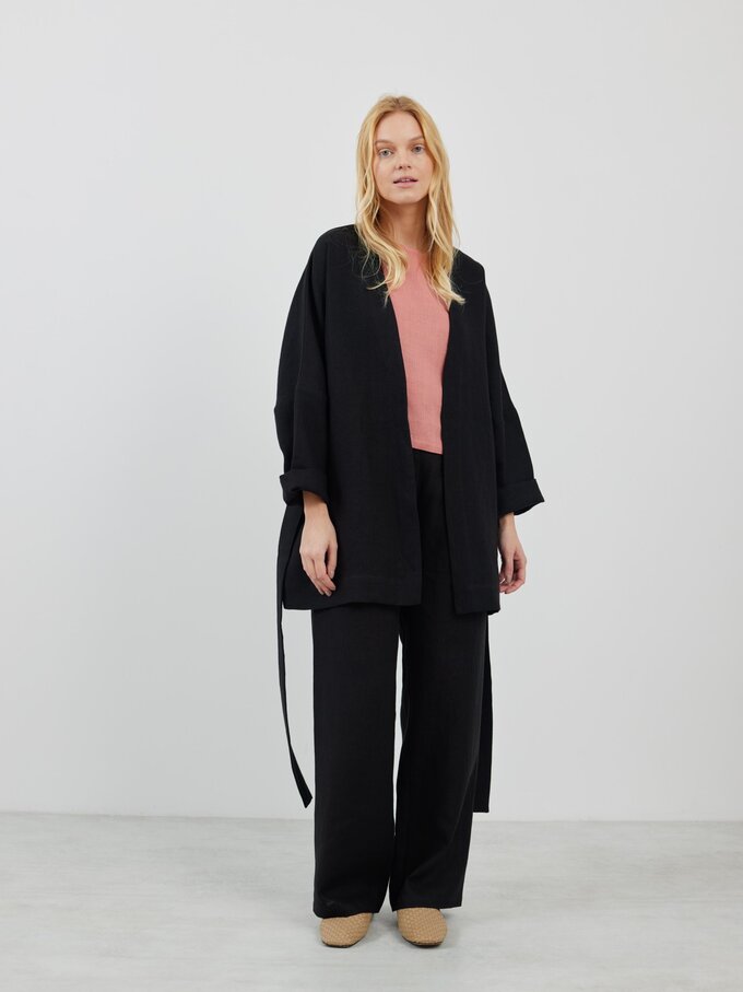 Image 5 of MAVIS Open Front Linen Jacket in Heavy Black from Love and Confuse