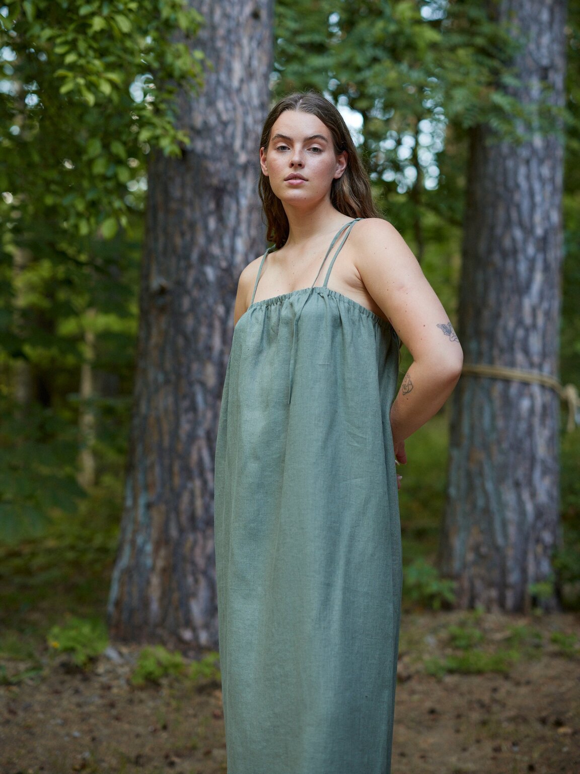 MINT Linen Tie Shoulder Dress - Love and Confuse