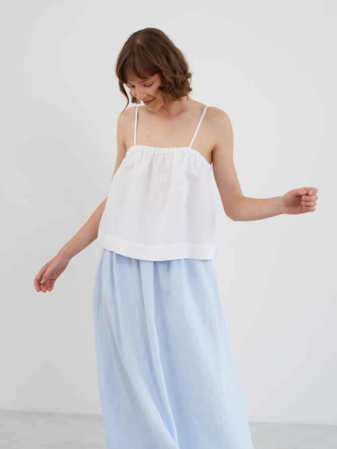 Image 1 of NICOLE Cropped Linen Cami Top in White from Love and Confuse