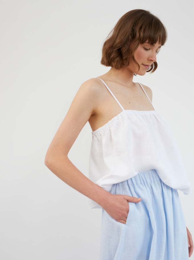 Image 3 of NICOLE Cropped Linen Cami Top in White from Love and Confuse