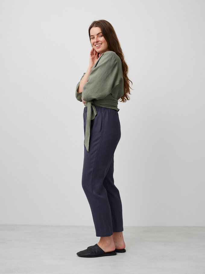 Image 4 of OLIVER High Waisted Linen Pants in Dark Grey from Love and Confuse