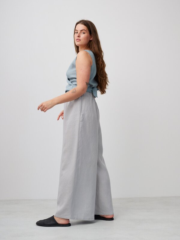 Image 1 of PEARL Long Wide Leg Linen Pants in Cloudy Grey from Love and Confuse