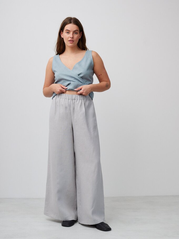 Image 3 of PEARL Long Wide Leg Linen Pants in Cloudy Grey from Love and Confuse