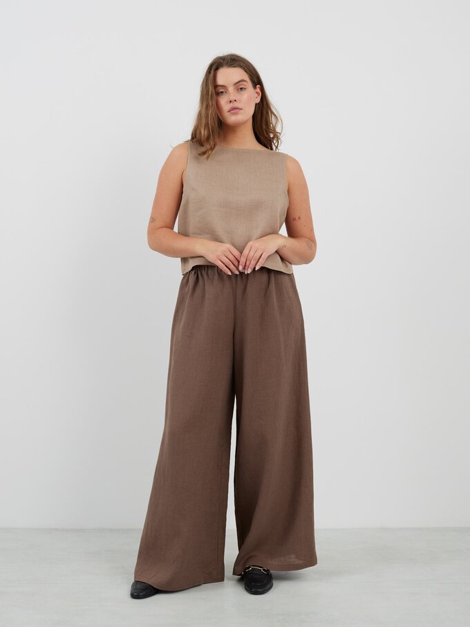 Image 1 of PEARL Long Wide Leg Linen Pants in Cocoa from Love and Confuse