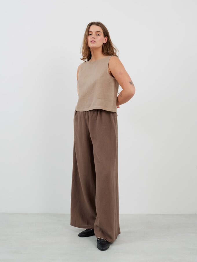 Image 3 of PEARL Long Wide Leg Linen Pants in Cocoa from Love and Confuse