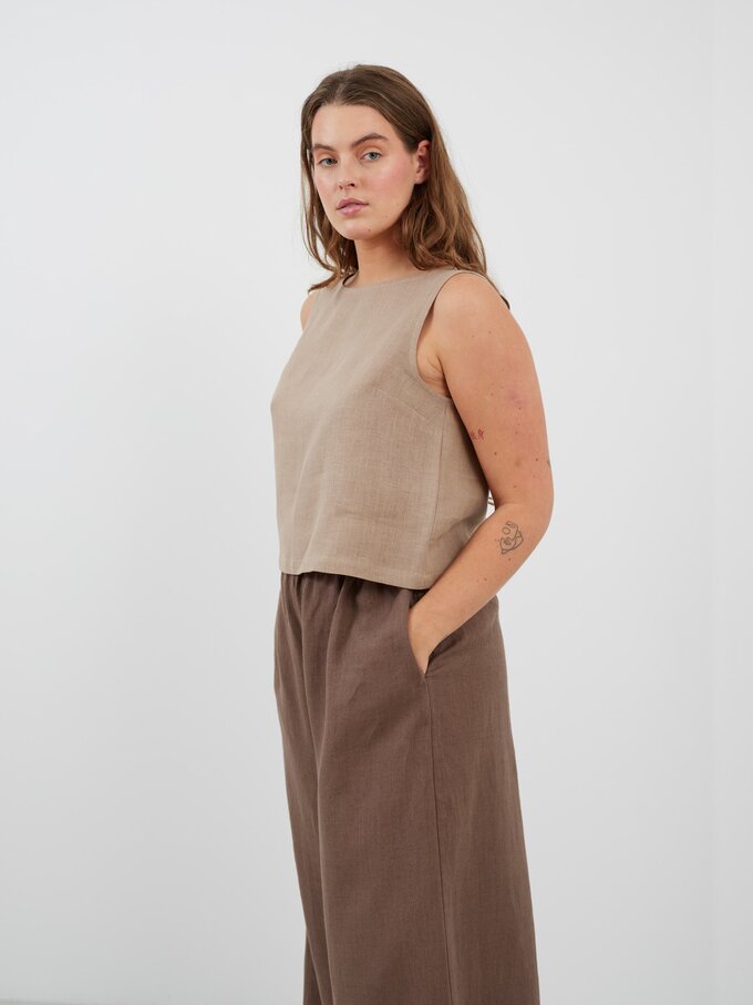 Image 5 of PEARL Long Wide Leg Linen Pants in Cocoa from Love and Confuse