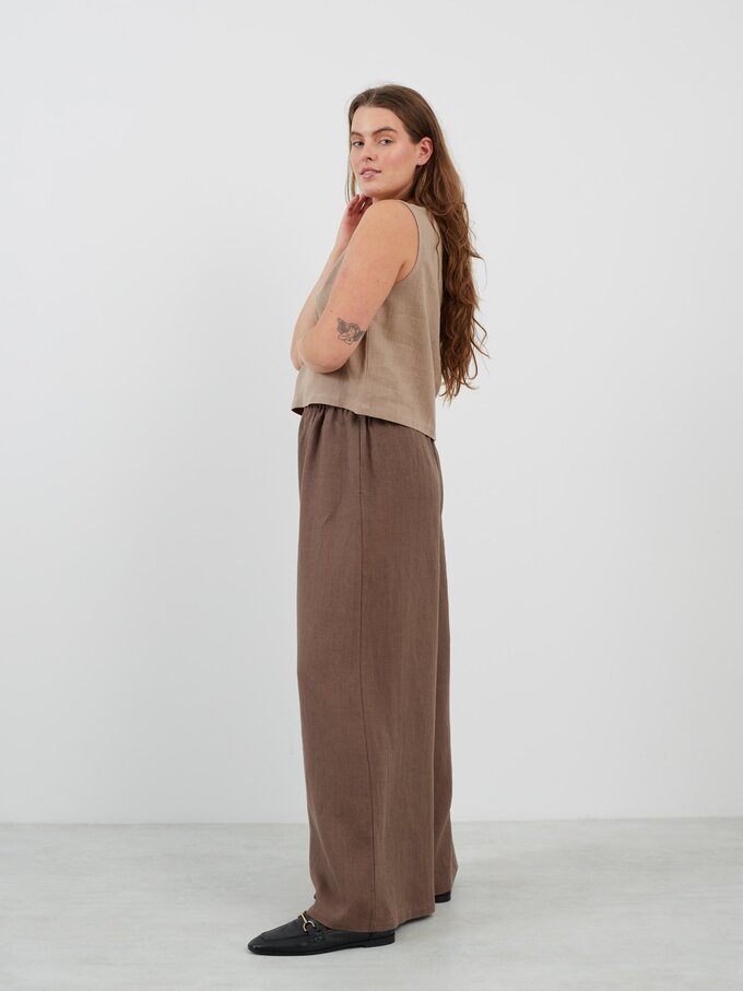 Image 6 of PEARL Long Wide Leg Linen Pants in Cocoa from Love and Confuse