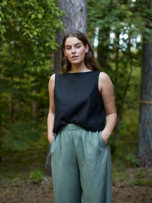 Image 1 of PEARL Long Wide Leg Linen Pants in Sage Green from Love and Confuse