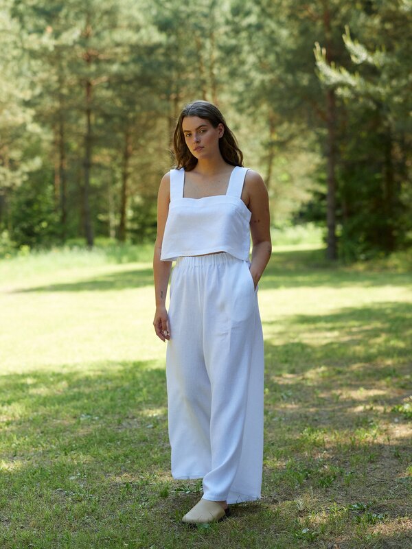 Image 1 of PEARL Long Wide Leg Linen Pants in White from Love and Confuse