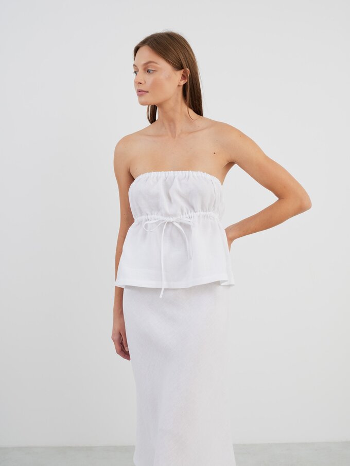 Image 1 of PHEOBE Linen Strapless Top in White from Love and Confuse