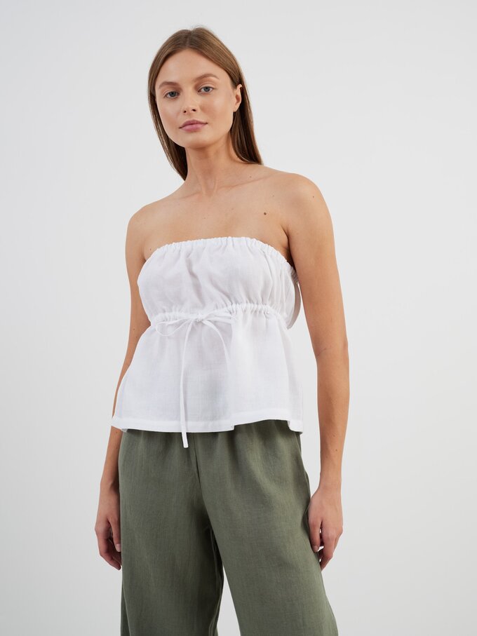 Image 2 of PHEOBE Linen Strapless Top in White from Love and Confuse