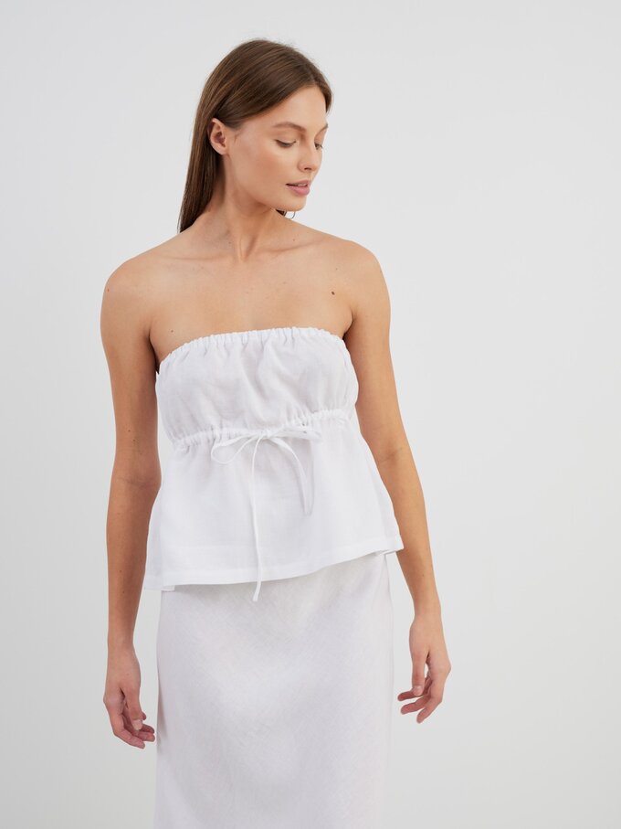 Image 3 of PHEOBE Linen Strapless Top in White from Love and Confuse