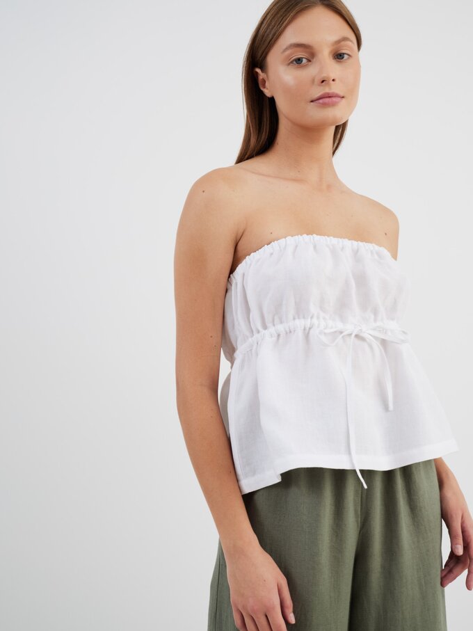 Image 4 of PHEOBE Linen Strapless Top in White from Love and Confuse