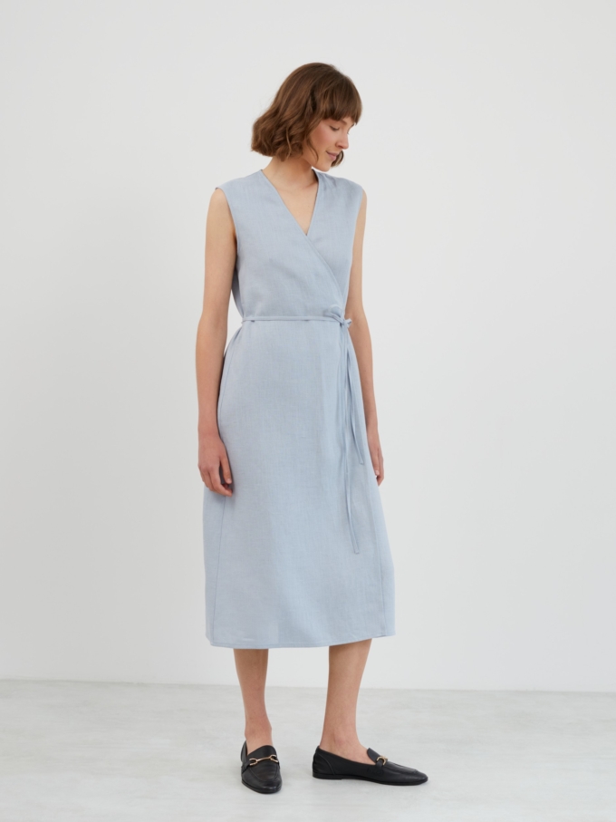 Image 1 of PIA Linen Midi Wrap Dress in Bluestone from Love and Confuse