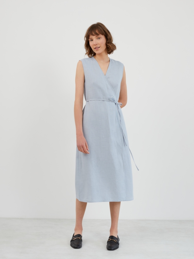 Image 2 of PIA Linen Midi Wrap Dress in Bluestone from Love and Confuse