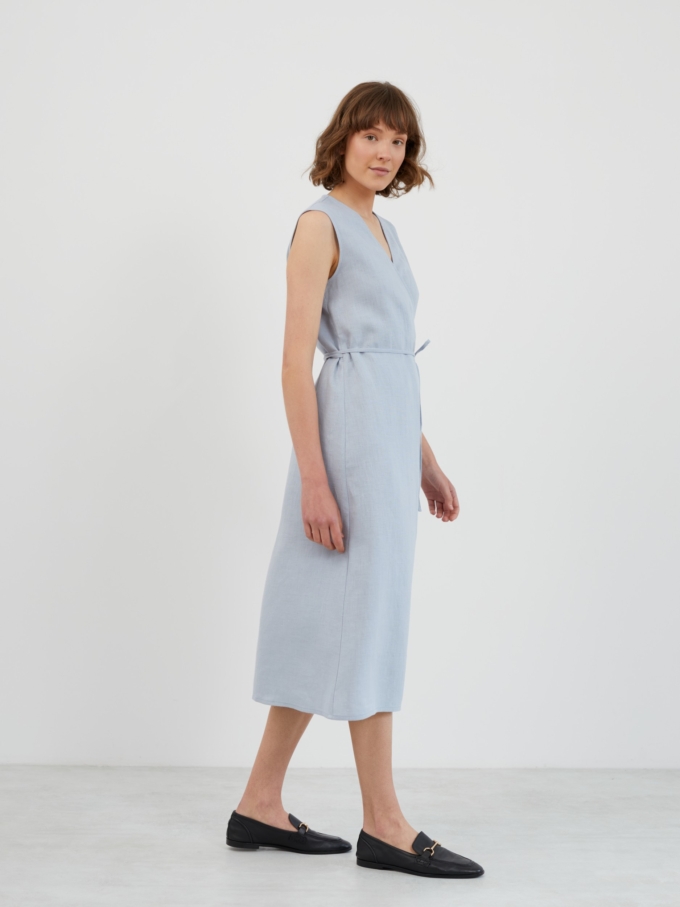 Image 3 of PIA Linen Midi Wrap Dress in Bluestone from Love and Confuse