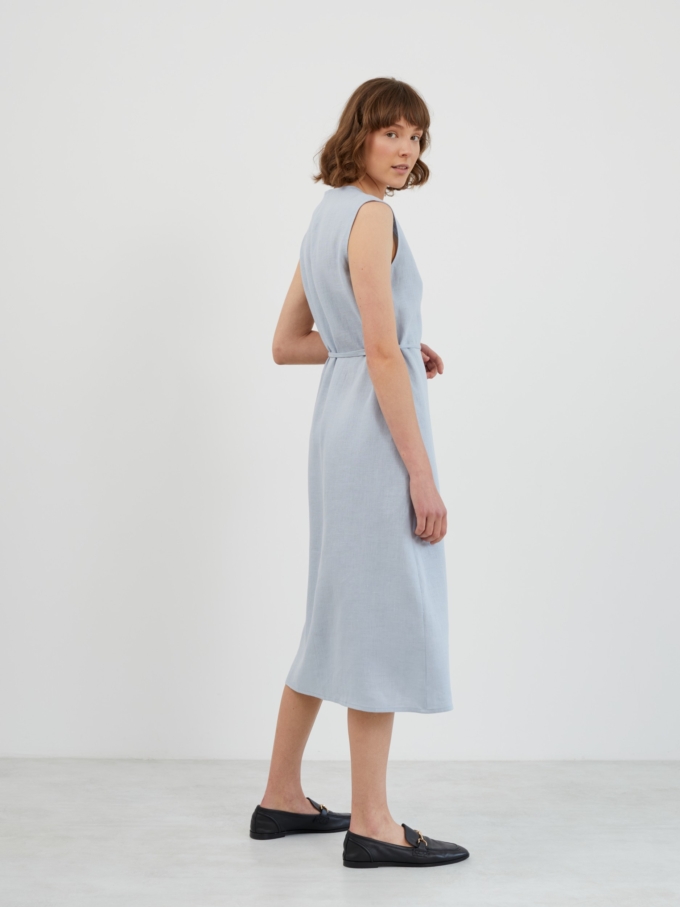 Image 4 of PIA Linen Midi Wrap Dress in Bluestone from Love and Confuse