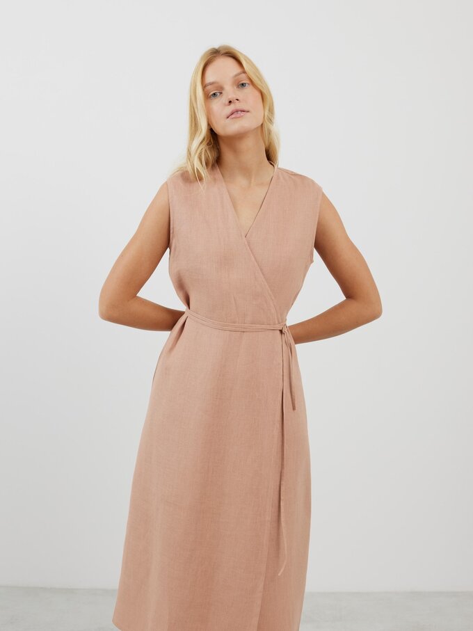 Image 2 of PIA Tie Waist Linen Midi Dress in Camel from Love and Confuse