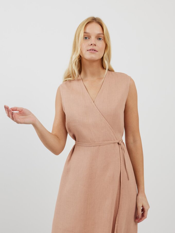 Image 4 of PIA Tie Waist Linen Midi Dress in Camel from Love and Confuse