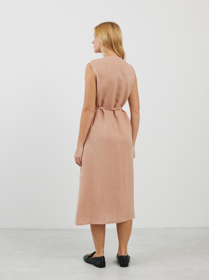 Image 5 of PIA Tie Waist Linen Midi Dress in Camel from Love and Confuse