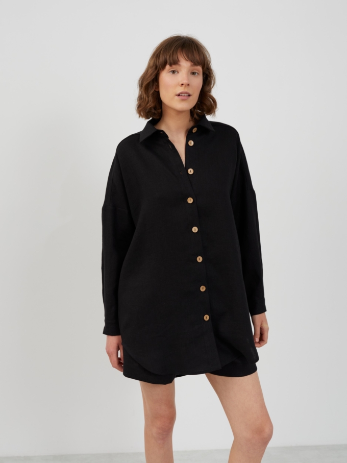 Image 2 of PINE Oversized Linen Shirt in Black from Love and Confuse