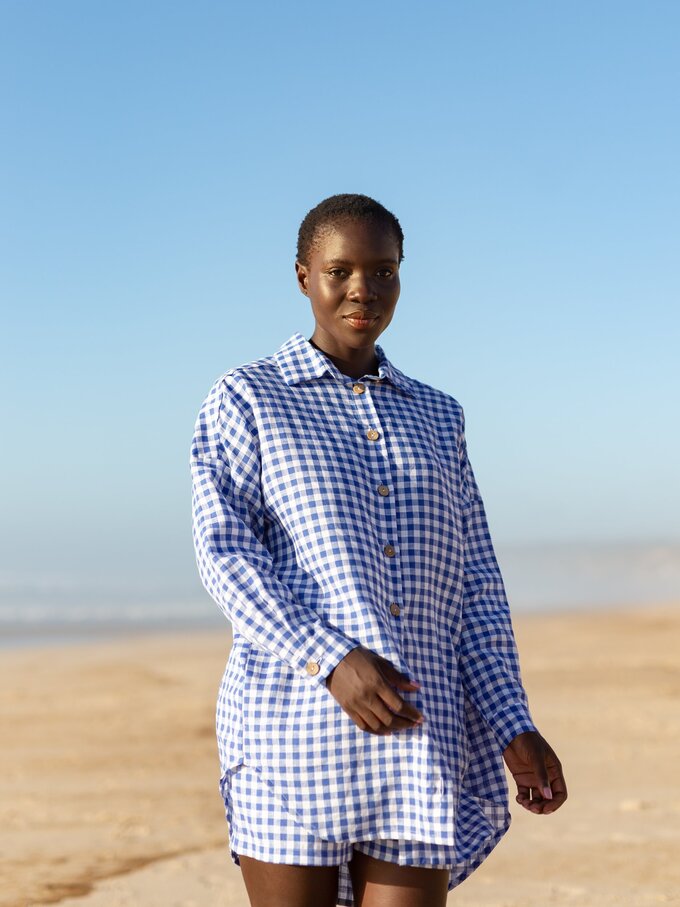 Image 2 of PINE Oversized Linen Shirt in Gingham Blue from Love and Confuse