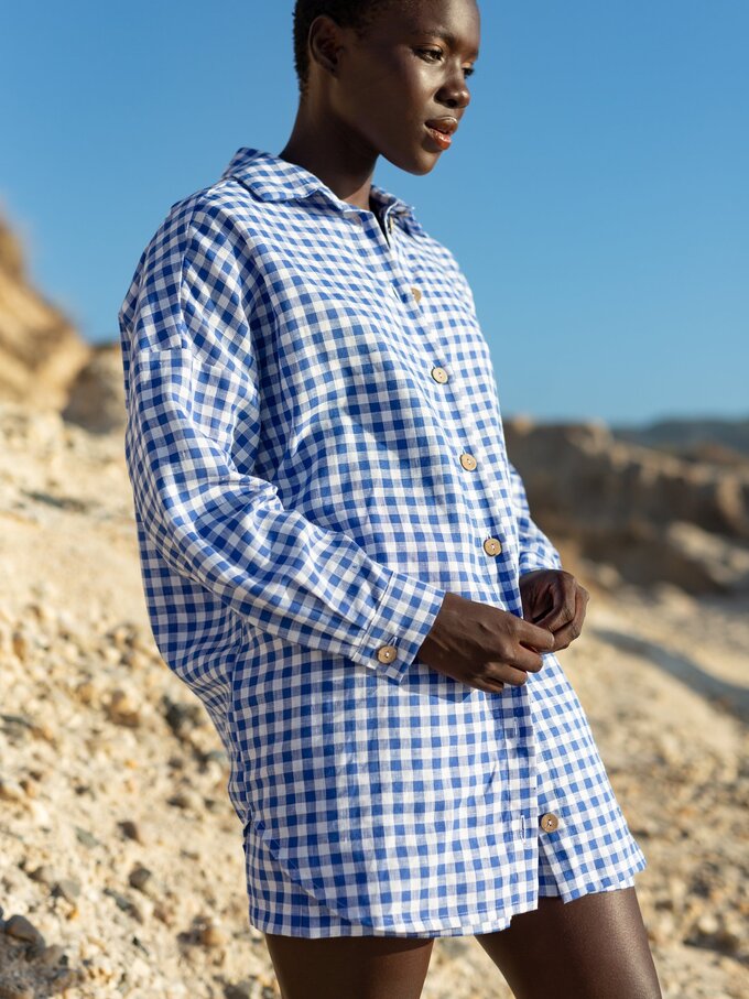 Image 4 of PINE Oversized Linen Shirt in Gingham Blue from Love and Confuse