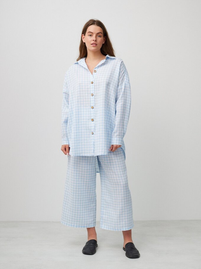 Image 2 of PINE Oversized Linen Shirt in Gingham Light Blue from Love and Confuse