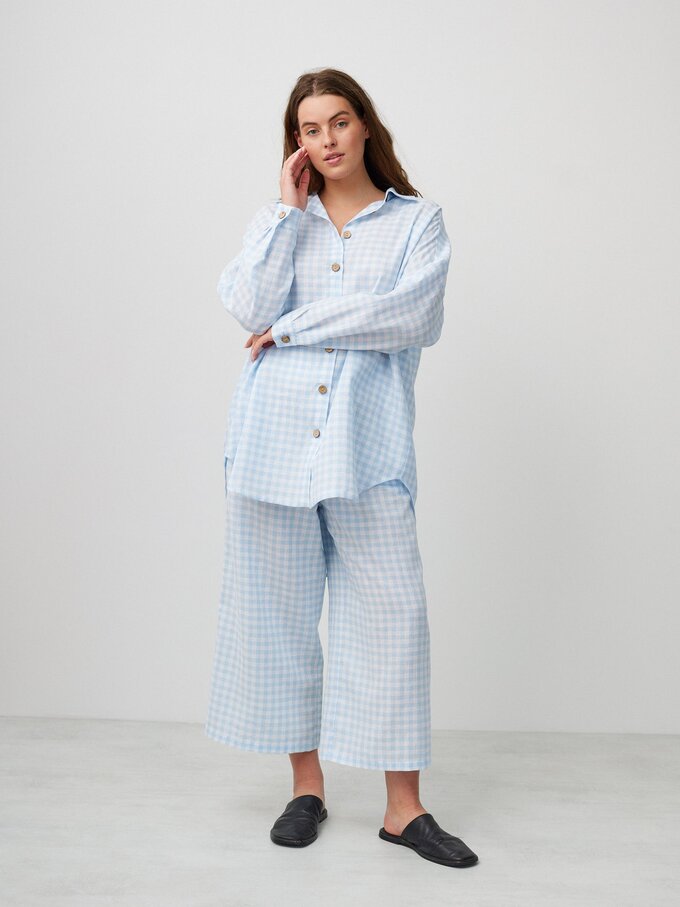 Image 3 of PINE Oversized Linen Shirt in Gingham Light Blue from Love and Confuse