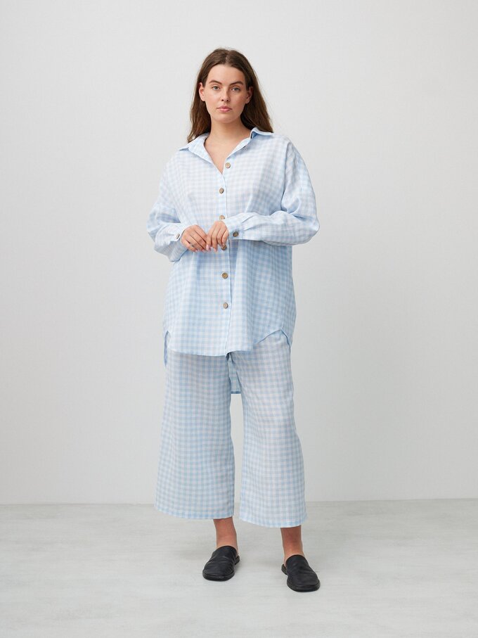 Image 4 of PINE Oversized Linen Shirt in Gingham Light Blue from Love and Confuse