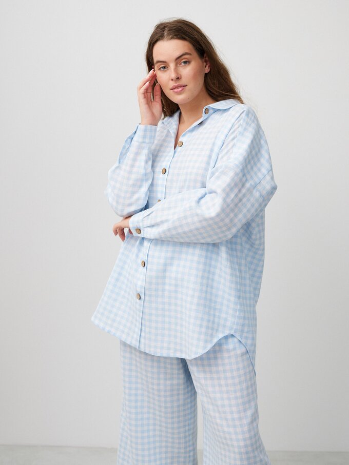 Image 5 of PINE Oversized Linen Shirt in Gingham Light Blue from Love and Confuse