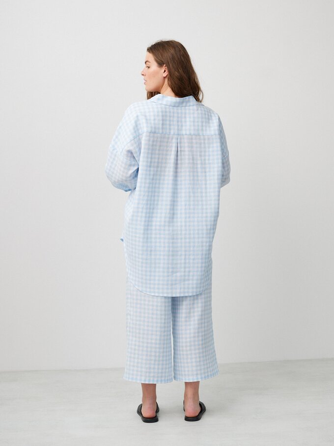 Image 6 of PINE Oversized Linen Shirt in Gingham Light Blue from Love and Confuse