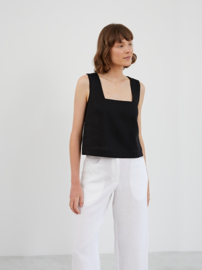 Image 1 of RAE Square Neck Linen Tank Top in Black from Love and Confuse