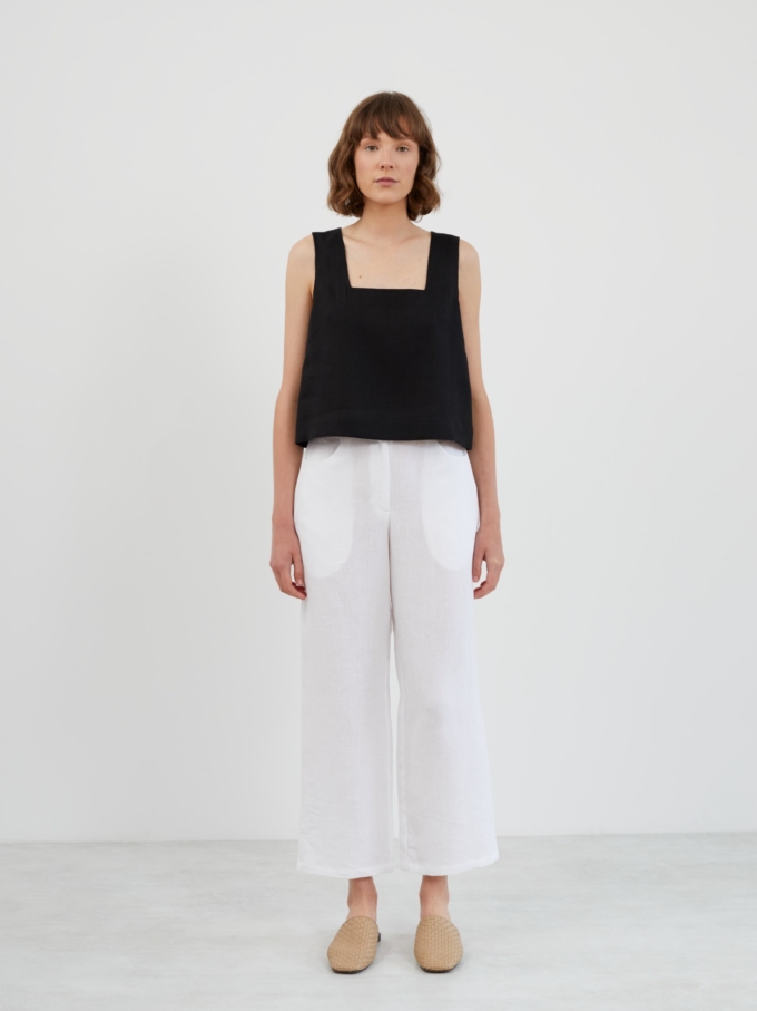 Image 2 of RAE Square Neck Linen Tank Top in Black from Love and Confuse