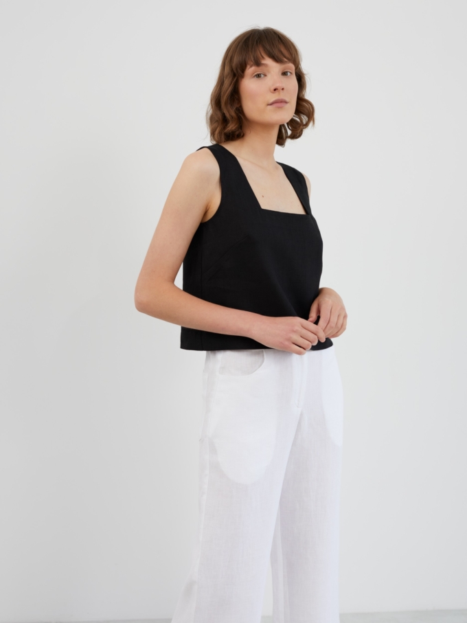 Image 4 of RAE Square Neck Linen Tank Top in Black from Love and Confuse