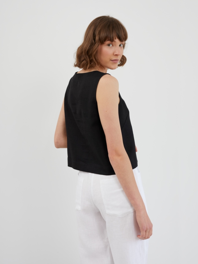 Image 5 of RAE Square Neck Linen Tank Top in Black from Love and Confuse