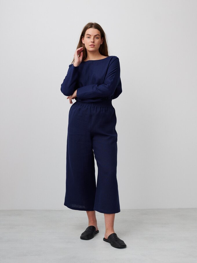 Image 2 of RILEY High Waisted Linen Pants in Navy Blue from Love and Confuse