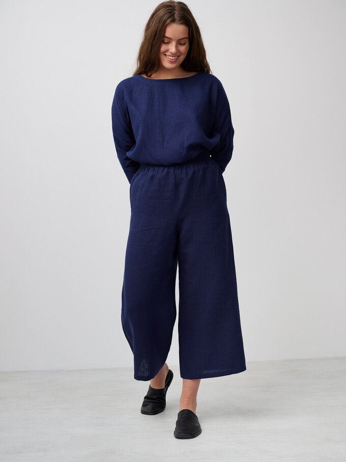 Image 3 of RILEY High Waisted Linen Pants in Navy Blue from Love and Confuse