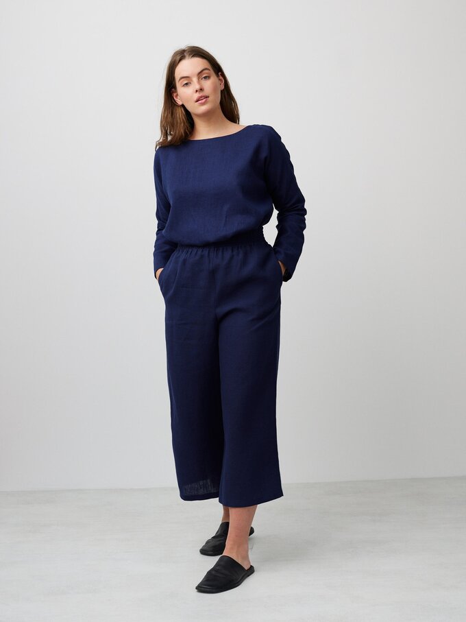 Image 4 of RILEY High Waisted Linen Pants in Navy Blue from Love and Confuse